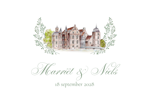 trouwkaart getekende trouwlocatie kasteel ruurlo krans