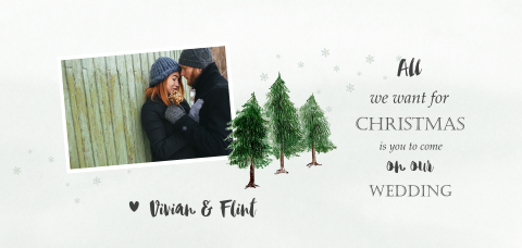 Kerst save the date met kerstbomen en foto