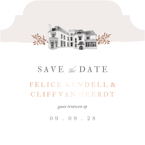 save the date trouwlocatie landgoed te werve vorm klassiek rosefolie