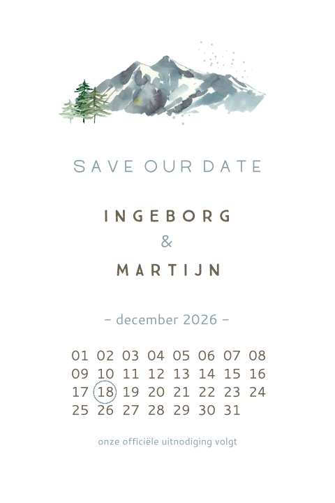 minimalistische save the date winter bergen