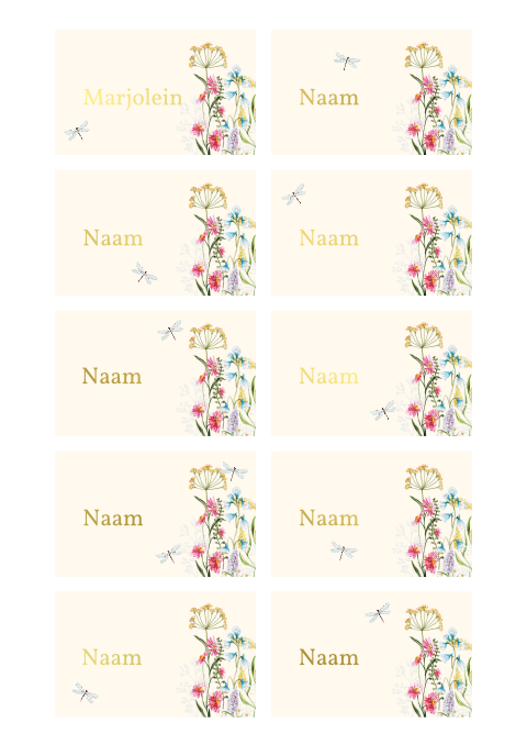 naamkaartjes veldbloemen blauw geel