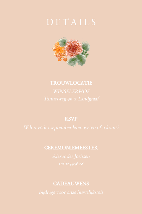 detail kaartje getekende bloemen oranje