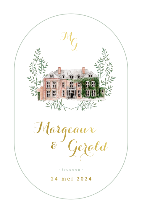 trouwkaart trouwlocatie landgoed huize bergen krans vorm ovaal