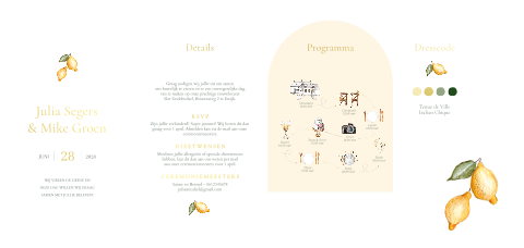inhoud pocketfold - trouwlocatie boogvorm citroentjes