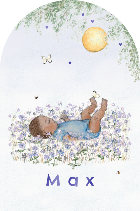 geboortekaartje halfrond baby illustratie bloemen jongen