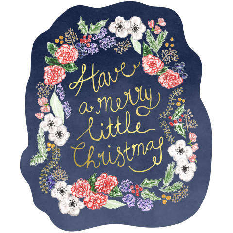 kerstkaart bloemen winter krans goudfolie