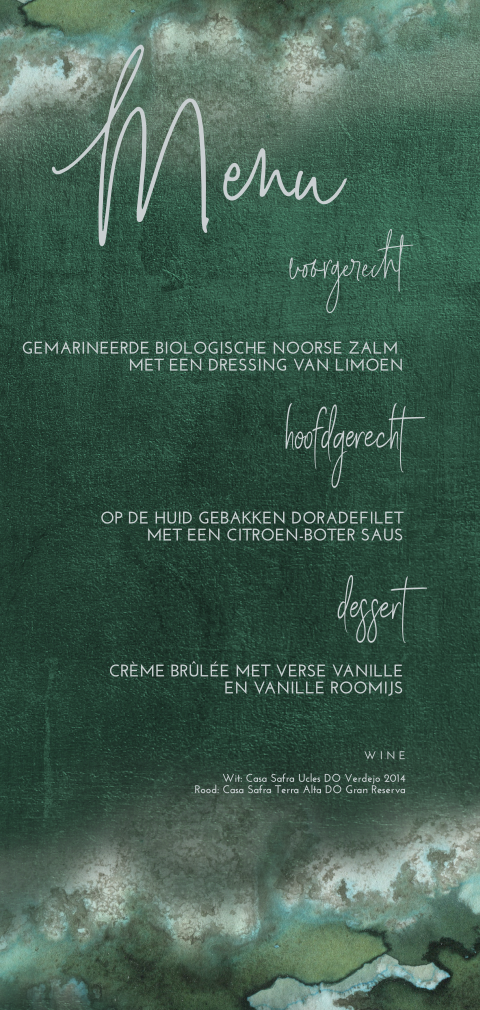 Chique menukaart op aquarel groene achtergrond