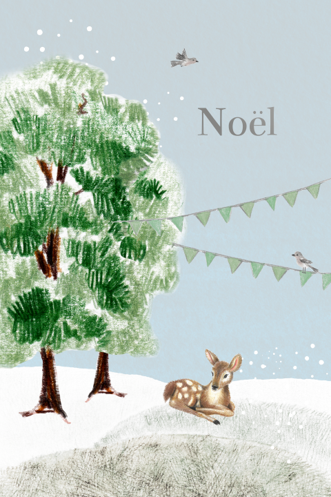 Geboortekaartje winter landschap hertje folie