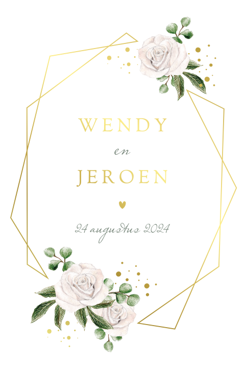 Romantische trouwkaart met geometrische vorm en witte bloemen
