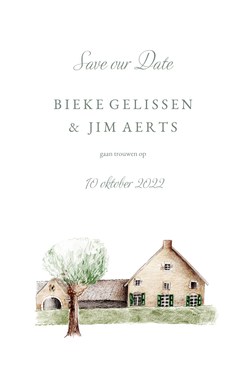 Save the date kaart getekend trouwlocatie winselerhof