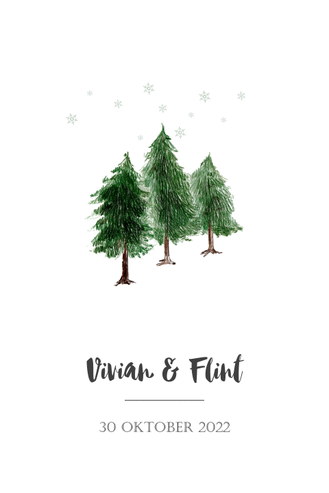 Bijzondere winter trouwkaart met bomen