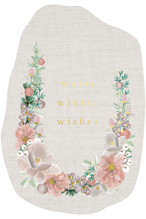 Kerstkaart krans winter roze terra speciale vorm