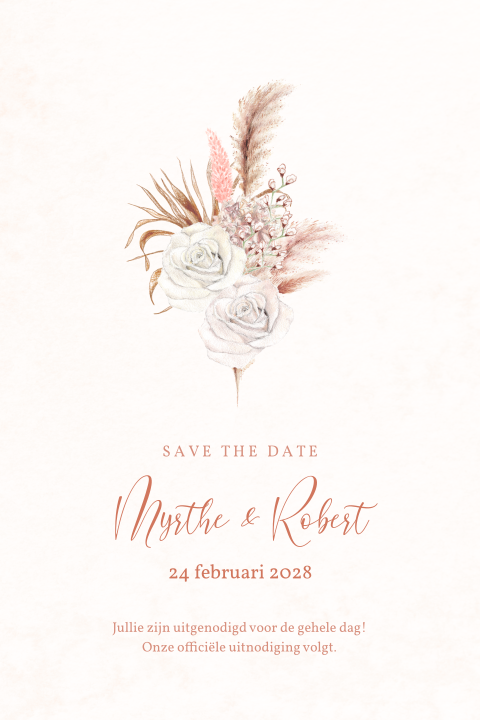 save the date palmgras droogbloemen