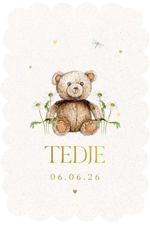 geboortekaartje neutraal teddybeer originele vorm golfjes