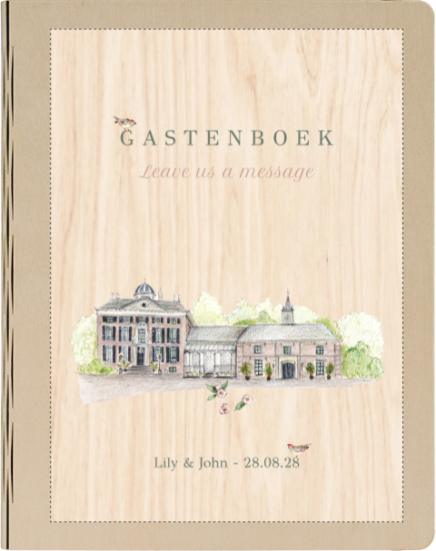 gastenboek houten harmonica map blooming