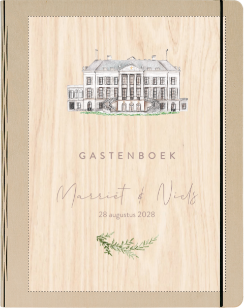 Houten gastenboek trouwlocatie Parc Broekhuizen