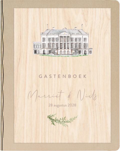 Houten gastenboek trouwlocatie Parc Broekhuizen