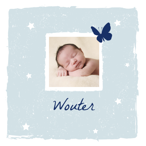 Lief foto-rouwkaartje met vlindertje en waterverf achtergrond