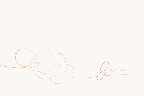 Lief geboortekaartje met lijntekening baby in rosé foliedruk