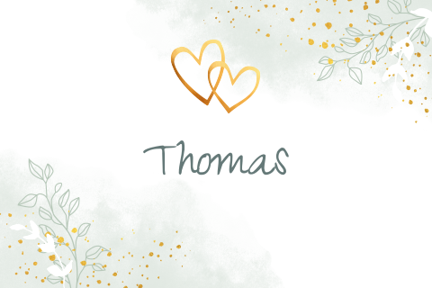 Naamkaartje goudkleurige hartjes met takjes