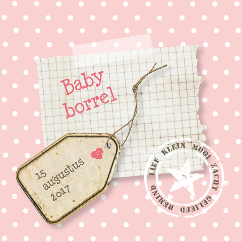 Schattig kraamkaartje met gestempelde sterren en vintage etiket