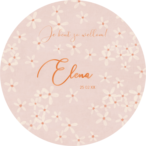 Rond babykaartje met illustratie dessin kleine bloemen