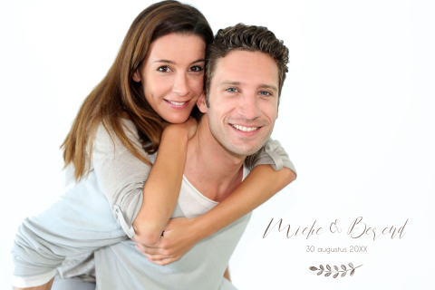 Trouwkaart met foto en lief takje