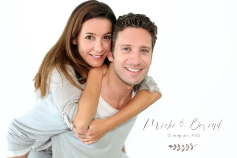 Trouwkaart met foto en lief takje