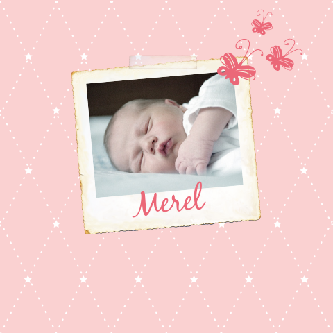 lief rouwkaartje voor meisje met vlinder en foto en sterren dessin