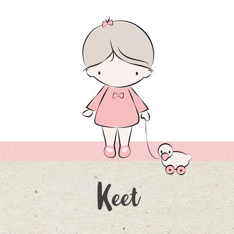 Geboortekaartje met lief meisje met eendje op karton