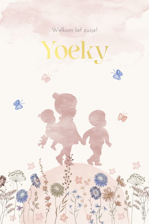 Poster met foliedruk silhouetten bloemen en waterverf