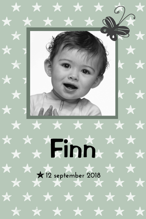 mooi staand rouwkaartje voor kind met vlindertje en sterretjes
