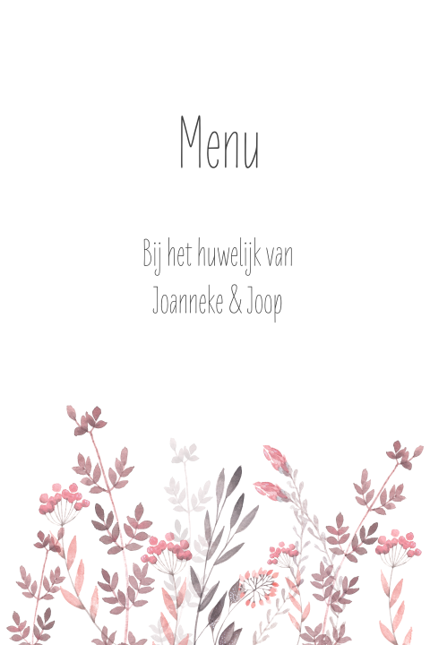 Staande menukaart enkel met waterverf bloemen en takjes