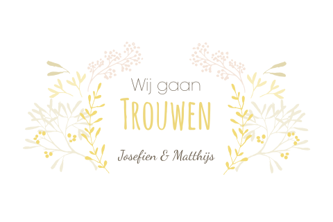 Mooie liggende trouwkaart met bloemen en takjes