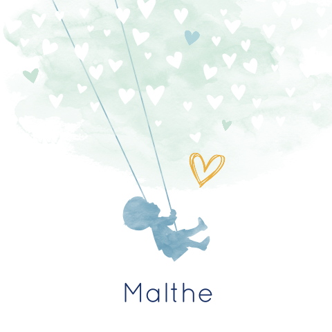 lief geboortekaartje met kleine hartjes silhouet en waterverf