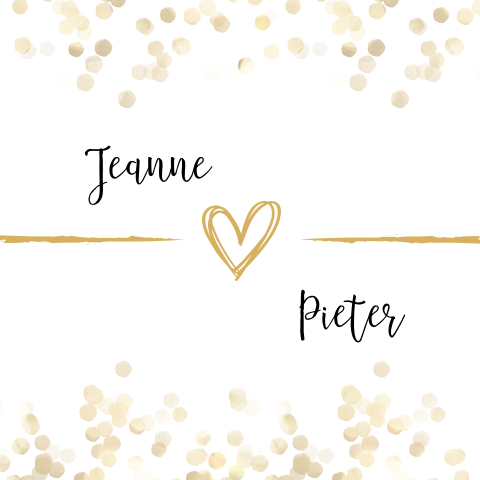 Mooie trouwkaart met confetti van goudkleurige vlokjes