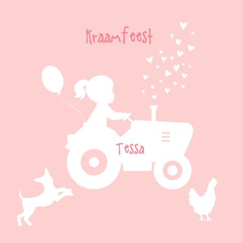 Kraamfeest kaartje tractor voor meisje