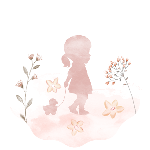 Een schattig golvend labeltje met waterverf silhouet en bloemen
