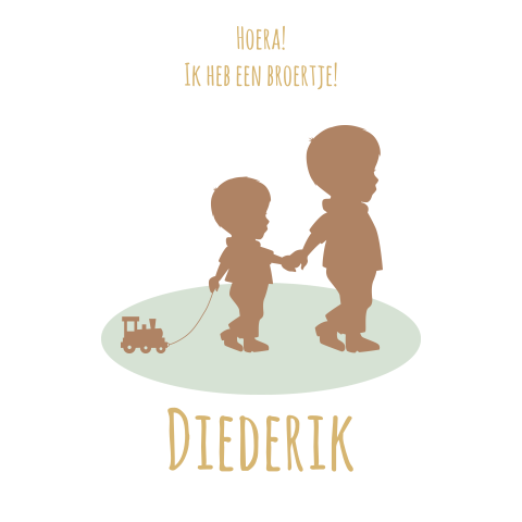 Vintage geboortekaartje met silhouet broertjes met trein