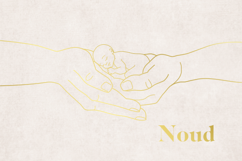 Rouwkaart met foliedruk handen en kleine baby