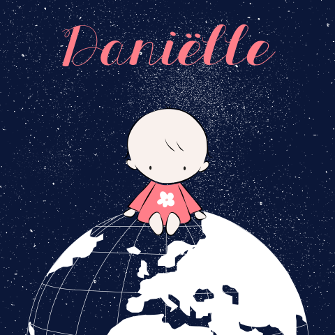 Lief geboortekaartje met schattig meisje op wereldbol