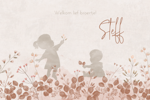 Waterverf geboortekaartje silhouet en veldbloemen zoon