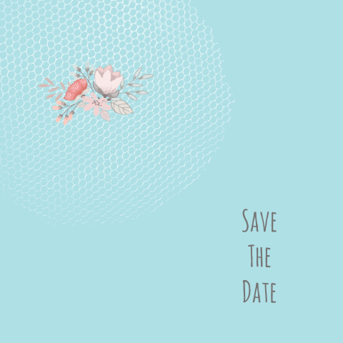 romantische save-the-date-kaart met tule en pastel bloemen