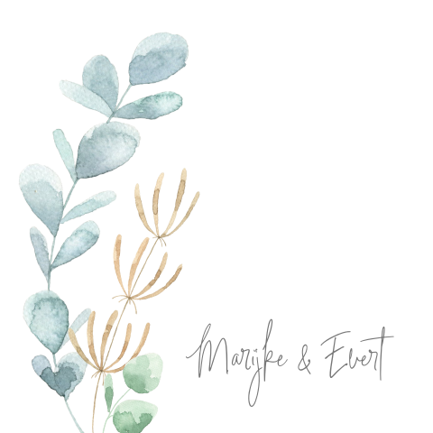 Mooie trouwkaart met prachtige aquarel takjes