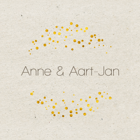 mooie trouwkaart met gouden stipjes in cirkel op karton