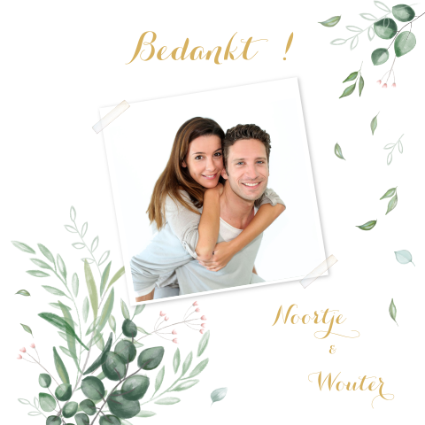 Bedankkaart met foto en confetti van blaadjes