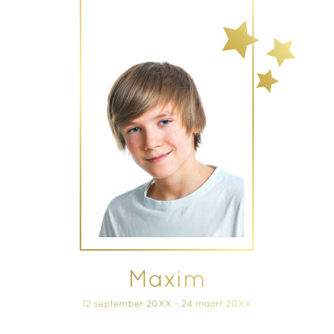 Mooi rouwkaartje voor baby en kind met gouden sterren