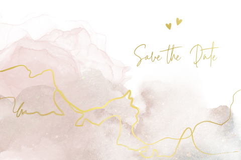 Gave goudfolie save-the-date kaart met waterverf en folie kronkels