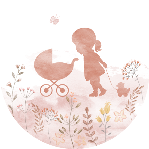 sluitsticker zusje met bloemen en waterverf kinderwagen