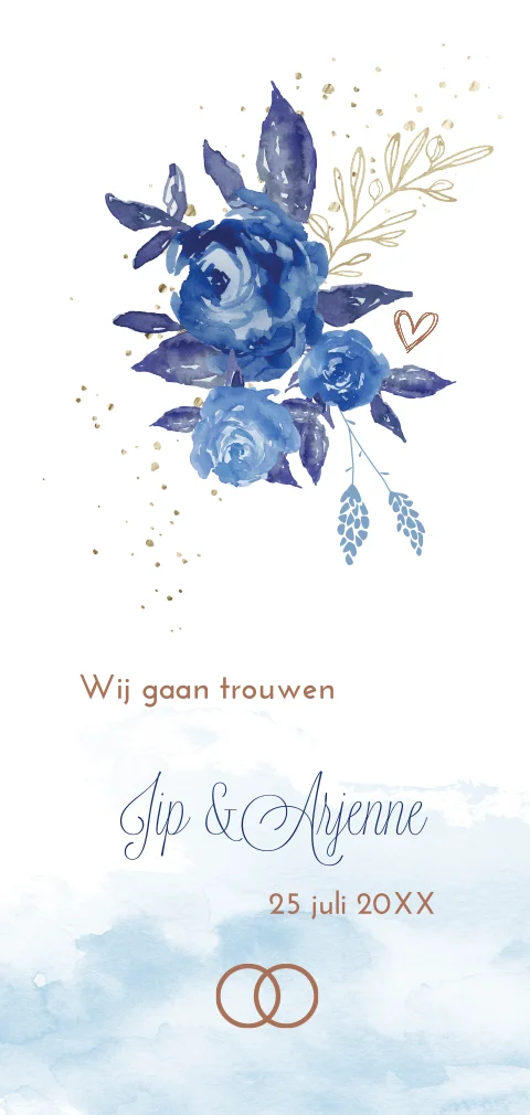 Mooie trouwkaart met confetti en aquarel bloemen